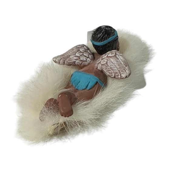 Vtg Little Star Native American Angel on Real Fur Cloud (Angora?) Ceramic 4” L - Picture 9 of 10